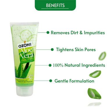 Ozone Aloe Vera Face Wash | Enriched with Aloe Vera, Cucumber, Turmeric & Tea Tree | For All Skin Type, Soft, Smooth, Refreshed & Glowing Skin | For Men & Women | 100ml (Pack of 3)